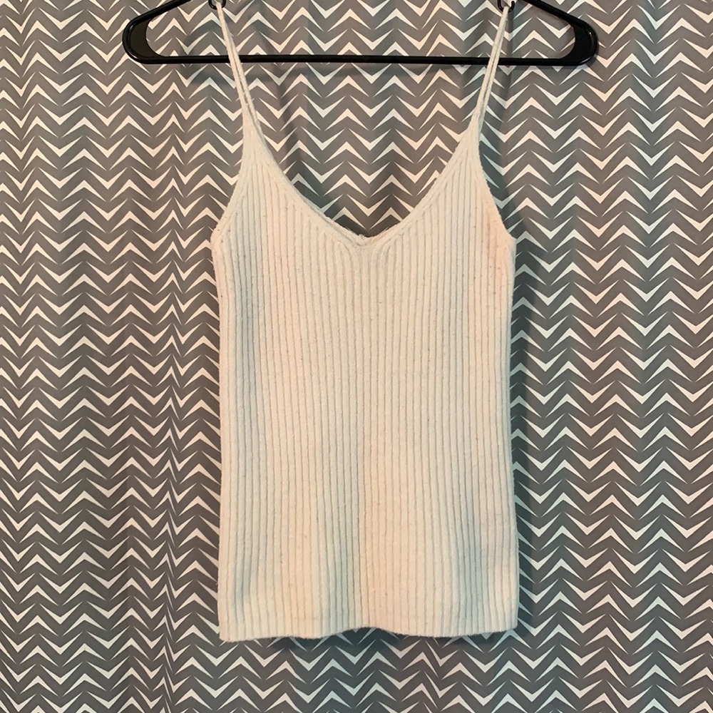 White Knit Spaghetti Strap Tank Top